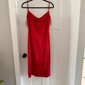 NWT Reformation Merel Velvet Midi Dress in Cherry Red Size Large Low Back NEW